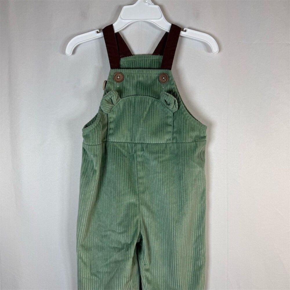 Baby Toddler Overalls Unisex Green Brown Straps Bow Detail Patpat 6-9 M